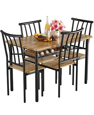 gaomon Dining Table Set for 4, Kitchen Table and Chairs with Wine Rack, 5 Piece Square Dining Room Table Set Brown