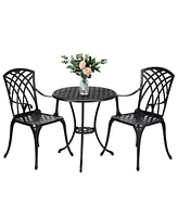 gaomon Cast Aluminum Patio Bistro Set with Umbrella Hole, 3 Piece Outdoor Bistro Set Rust-Resistant, Patio Table and Chairs, Black