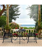 gaomon Cast Aluminum Patio Bistro Set with Umbrella Hole, 3 Piece Outdoor Bistro Set Rust-Resistant, Patio Table and Chairs, Black