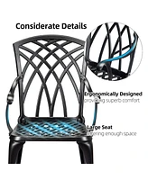 gaomon Cast Aluminum Patio Bistro Set with Umbrella Hole, 3 Piece Outdoor Bistro Set Rust-Resistant, Patio Table and Chairs, Black