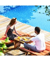 Inolait 3 Pieces Folding Patio Eucalyptus Wood Lounge Chair Set with Foldable Side Table