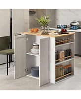 Givimo Modern Kitchen Island with Rubber Wood Countertop and Storage