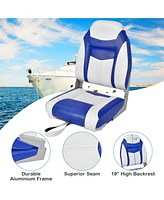 Givimo High Back Folding Boat Seats with Blue White Sponge Cushion and Flexible Hinges