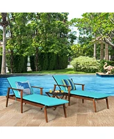 Inolait 3 Pieces Portable Patio Cushioned Rattan Lounge Chair Set with Folding Table
