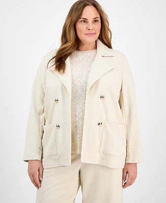 Anne Klein Plus French Terry Faux Double-Breasted Jacket