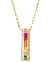 Effy Multi-Sapphire (1/3 ct. t.w.) & Diamond (1/10 ct. t.w.) Bar Pendant Necklace in 14k Yellow Gold, 18" + 1" extender