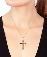 Effy Multi-Sapphire (1-3/4 ct. t.w.) & Diamond (5/8 ct. t.w.) Cross Pendant Necklace in 14k Gold, 18" + 1" extender