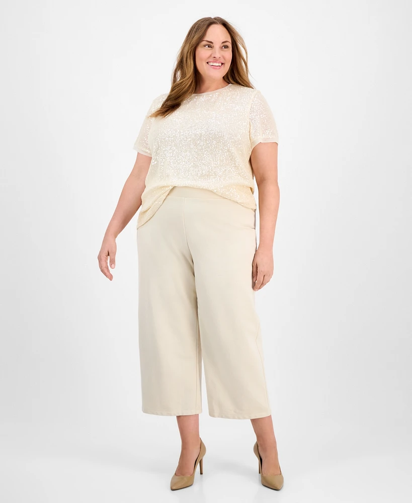 Anne Klein Plus Cropped Mid-Rise Wide-Leg Pants