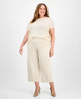 Anne Klein Plus Cropped Mid-Rise Wide-Leg Pants