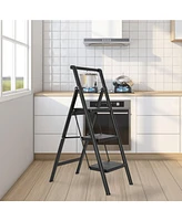 Flynama 3 Aluminum Step Ladder, 3 Step Stool Folding Step Stool with Handrails, Sturdy Step Stool for Adult, Gorilla Ladders 500LBS Capacity Sturdy& P