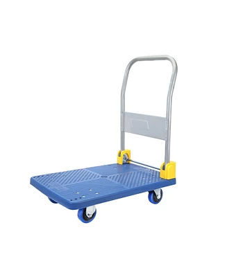 Flynama Foldable Push Hand Cart, Platform Truck with 440 lbs. Weight Capacity, Blue