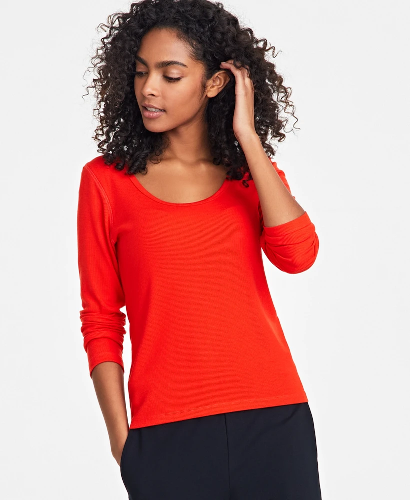 On 34th Women's Scoop-Neck Ribbed Long-Sleeve Top, Created for Macy's