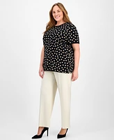 Ak Anne Klein Plus Dot-Print Button-Back Top