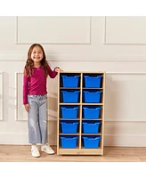 ECR4Kids 10 Cubby Tray Cabinet with Scoop Front Storage Bins, 5x2, Natural, Contemporary