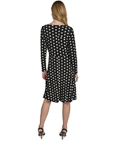 Halston Women's Polka-Dot Long-Sleeve Midi Dress