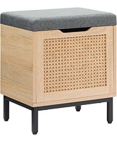 gaomon Storage Chest with Foam Pad Seating Cushion, Natural Rattan 16in Storage Bench Organizer