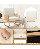 Givimo Rocking Chair with Rattan Armrests and Upholstered Cushion