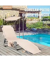 Sugift 5-Position Adjustable Outdoor Recliner Chair with Canopy Shade