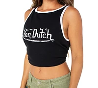 Von Dutch Women's Cropped Ribbed Logo Ringer Tank