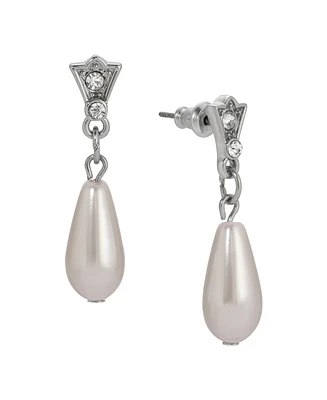 2028 Faux Cultivated Pearl Crystal Accent Drop Earrings