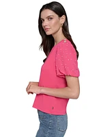 Karl Lagerfeld Paris Petite Embellished Knit Top