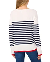 CeCe Women's Sailor Stripe Heart-Trim Sweater