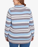 Hearts of Palm Plus Blue My Mind Stripe Cowl Neck Sweater