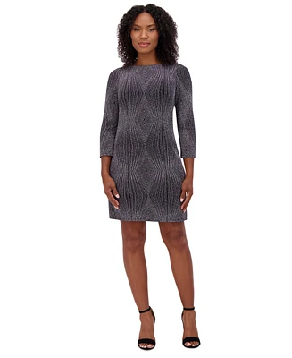 Jessica Howard Women's Glitter-Knit T-Body 3/4-Sleeve Dress