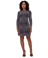 Jessica Howard Women's Glitter-Knit T-Body 3/4-Sleeve Dress