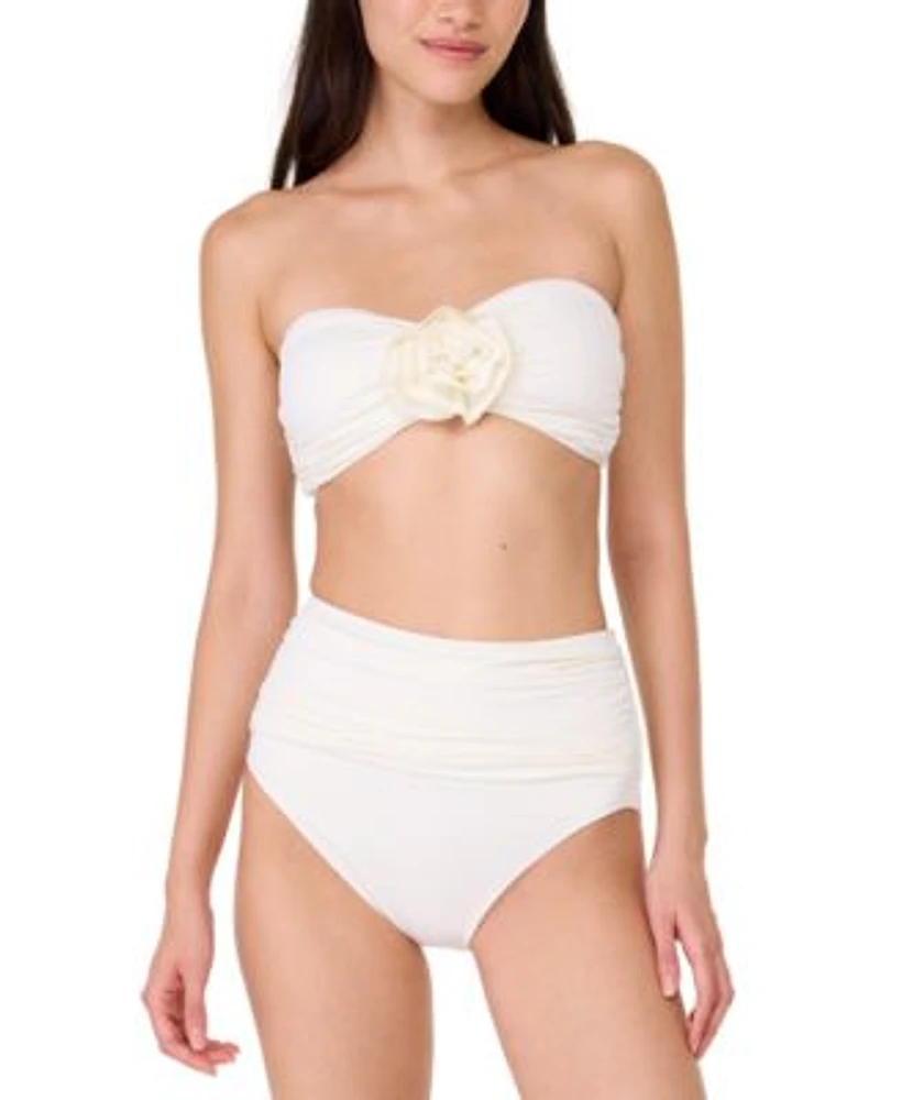 Kate Spade New York Womens Rosette Detail Convertible Bandeau Bikini Top Ruched High Waist Bottoms