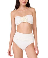 Kate Spade New York Womens Rosette Detail Convertible Bandeau Bikini Top Ruched High Waist Bottoms