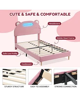 gaomon Twin Bed Frames, Platform Bed Frame with Upholstered and Led Headboard, Twin Bed Frames for Kids, Twin Bed Frame with Wooden Slats Support, Noi