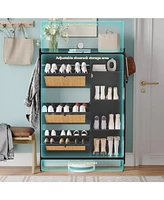gaomon Shoe Cabinet, Natural Rattan Freestanding Shoe Organizer with 3 Flip-out Drawers and 4 Open Shelves Side Cabinet