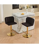 Swivel Barstools Adjusatble Seat Height With Gold-plating Base, Classic Velvet Upholstered Bar Stools with the whole Back Tufted, for Home Pub and Kit