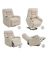 Streamdale Furniture Nairi Power Recliner w/Lift, Heating & Massage, Light Gray Leather Aire