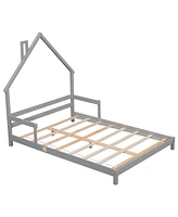 Slickblue House-Shaped Bed Frame with Headboard and Safety Handrails for Kids' Bedroom