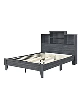 Slickblue Full Size Storage Platform Bed Frame with 4 Open Storage Shelves and Usb Charging Design,Gray