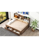 Slickblue Wood Daybed with Upholstered Storage Shelves, Usb Ports, and 2 Drawers for Stylish Functionality