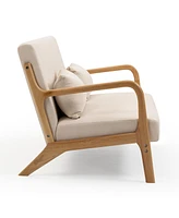 Slickblue Mid-Century Modern 2-Seat Leisure Chair with Solid Wood Armrests and Legs