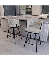Streamdale Furniture Bar Chair Suede Woven Bar Stool Set of 4,Black legs Barstools No Adjustable Kitchen Island Chairs,360 Swivel Bar Stools Upholster