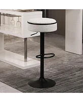 Round Storage Bar Stool Set of 2, Off White Linen Height Adjustable Barstool, 360Counter Height Swivel Stool, Armless Bar Chair with Metal Frame for K