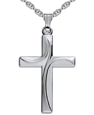 Swirl Design Cross Rope Chain 18" Pendant Necklace in Sterling Silver