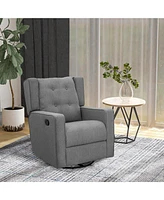 Wingback swivel recliner chair glider rocking chair for Nursery with Button Tufted, Padded Single Home Theater Seater for Living Room Bedroom, Grey