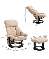 Massage Recliner Chair with Ottoman, 360 Swivel Recliner and Footstool, 10 Point Vibration, Pu Leather Reclining Chair with Side Pocket and Remote Con