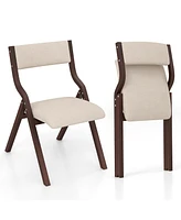 Gymax Folding Dining Chairs Set of 4 Wooden Table Chairs w/ Padded Seat Modern Coffee & Beige