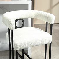 Bar Stools Set of 2, Modern Bar Stool with Back, Black Metal Frames, Upholstered Bar Stools for Kitchen Island, Pub, Club (Beige Chenille