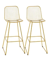 Streamdale Furniture Modern Bar Stools, Metal Wire Bar Height Barstools, 30" Seat Height Bar Chairs for Kitchen with Back and Footrest, Set of 2, Gold