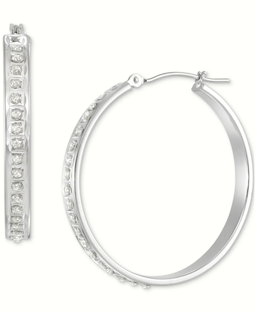 Macy's Diamond Accent Fascination Hoop Earrings in 14k White Gold (1-1/4")