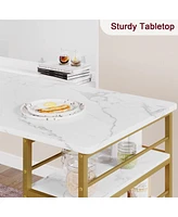 gaomon Dining Table Set for 2, Bar Table and Chairs for 2, Kitchen Table Set with 2 Upholstered Chairs,3 Large Storage Shelves,White