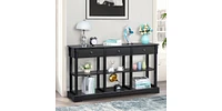 Slickblue Retro Console Sofa Table - Ample Storage Buffet Cabinet with Open Shelves & 3 Drawers for Entryway